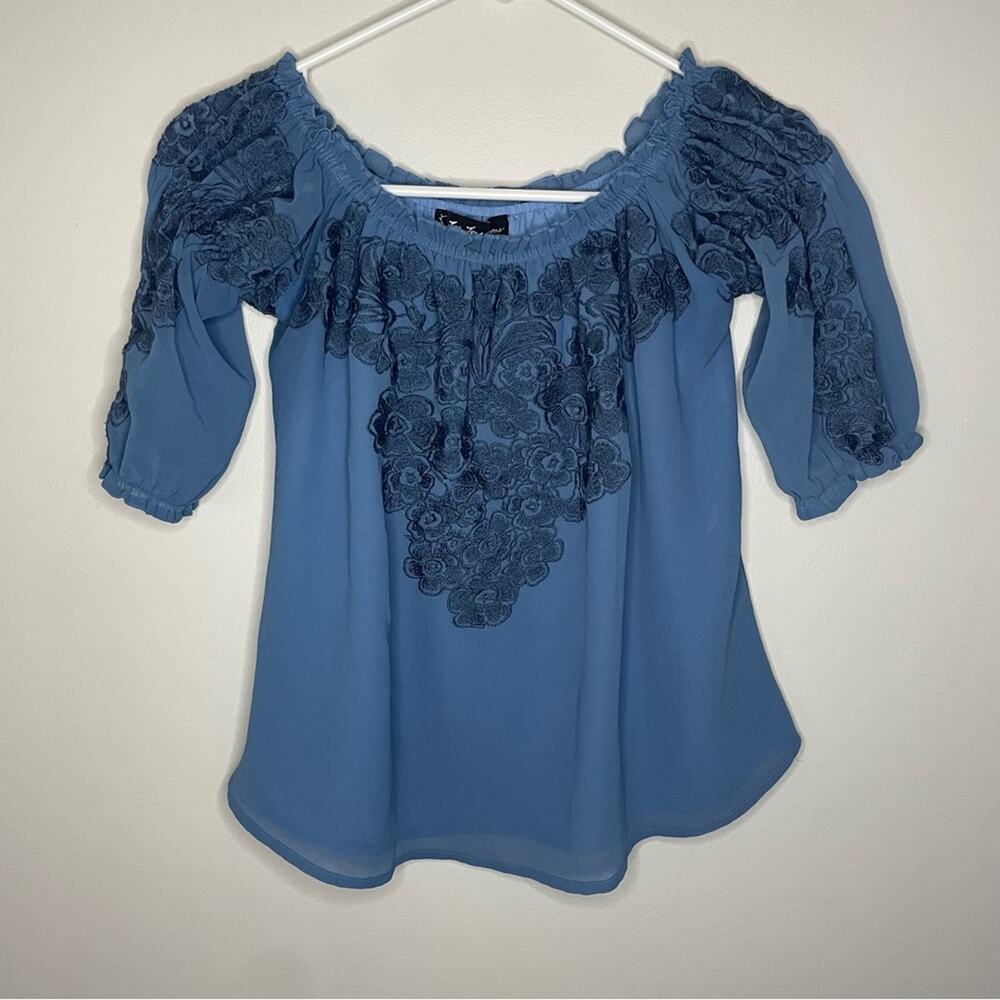 For Love & Lemons Sicily Off Shoulder Top in Deep Blue Sea Size XS - Picture 4 of 8